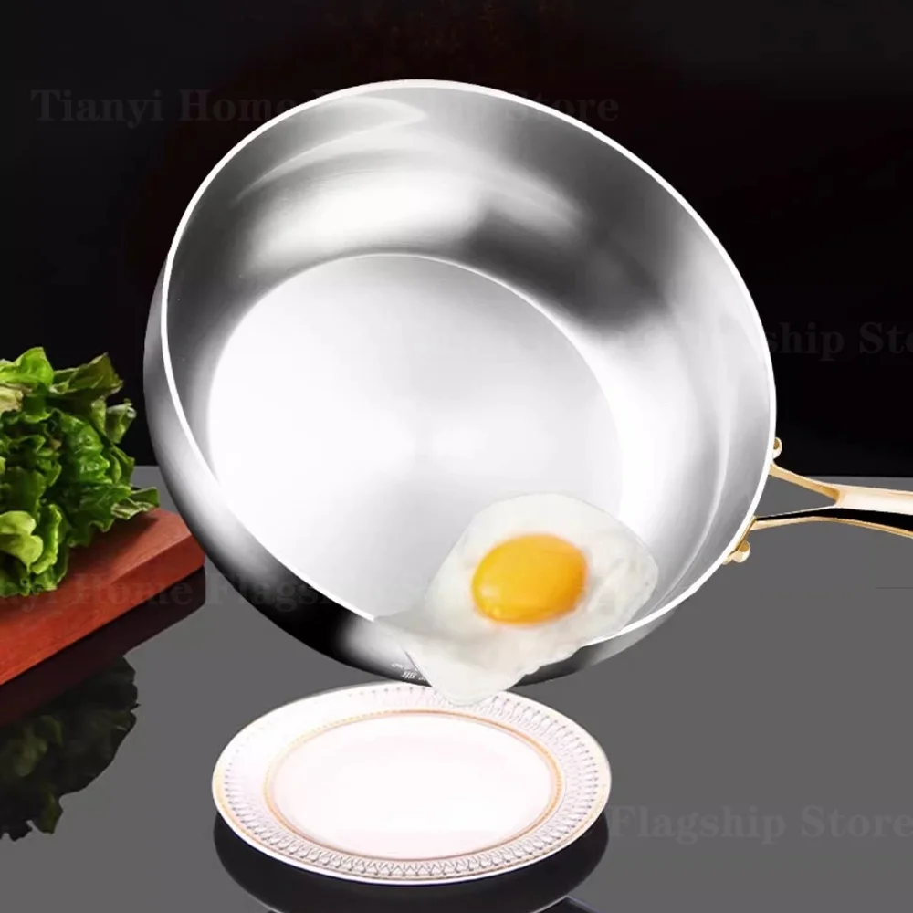 Poêle à frire profonde en acier inoxydable 316, antiadhésive, type wok, compatible avec les plaques à gaz et à induction, pour la cuisine.