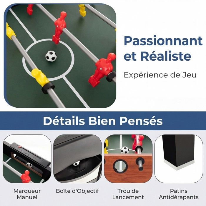 Mesa multijuegos 4 en 1 COSTWAY - Futbolín, ping pong, billar, hockey de aire para niños - 125x97x83 cm - Madera - Accesorios completos - Para mayores de 3 años - Marrón