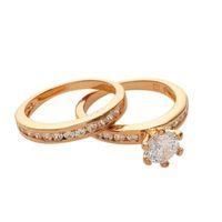 Anillo doble solitario de circonio chapado en oro de 18 quilates, 5 micras.