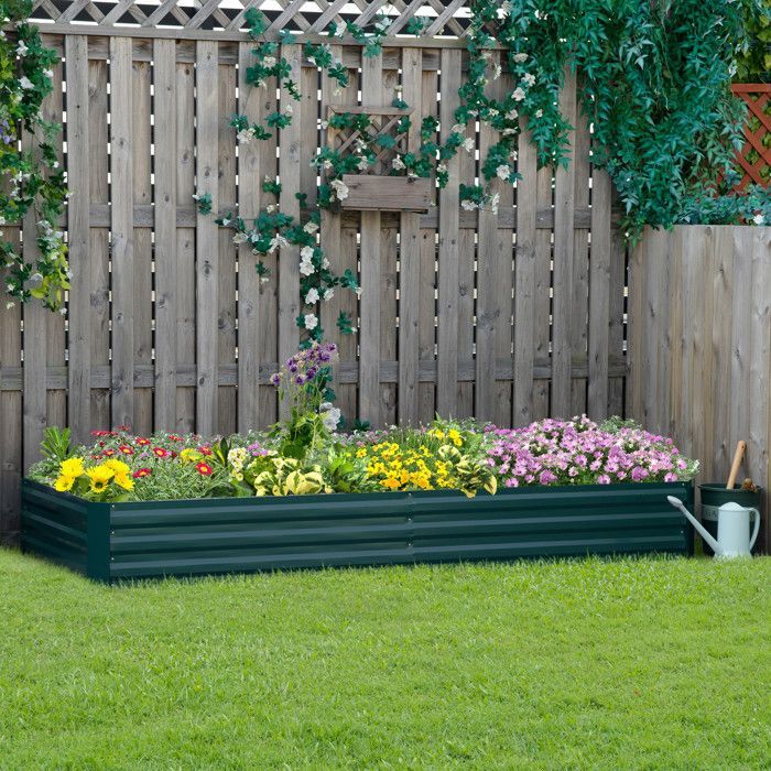 Raised vegetable garden bed - Outsunny - modular, raised, rust-resistant metal planter for vegetables and flowers - galvanized steel - 241x90.5x30cm - green