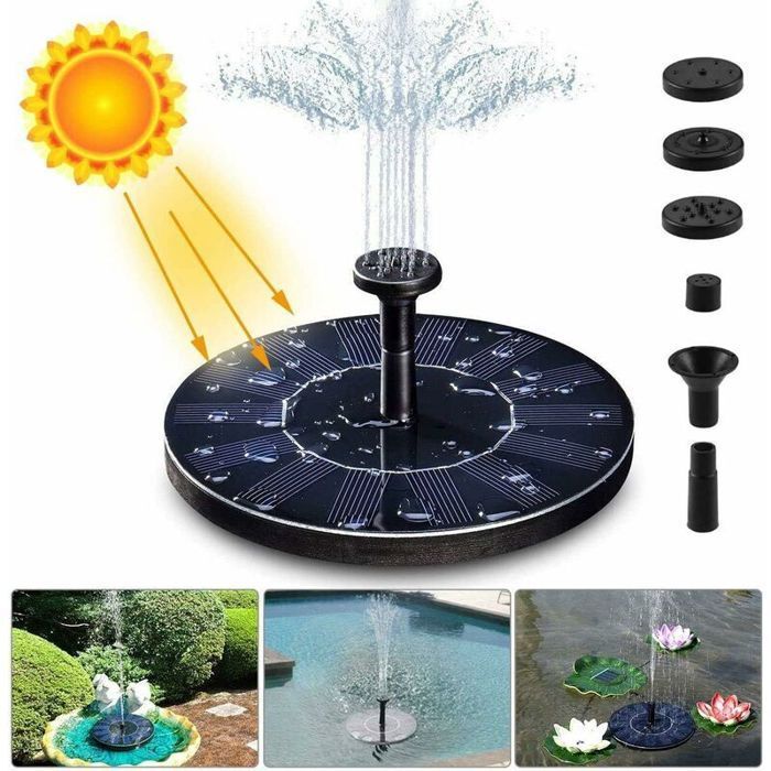 Fontaine solaire pour bassin - VIREX® - 1.4W - 150L/h - Hauteur max 70cm - 4 buses - Panneaux solaires monocristallins