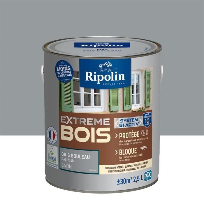 Pintura para madera de interior y exterior - Acabado satinado - 2,5 L - Gris abedul RAL 7040 - Ripolin