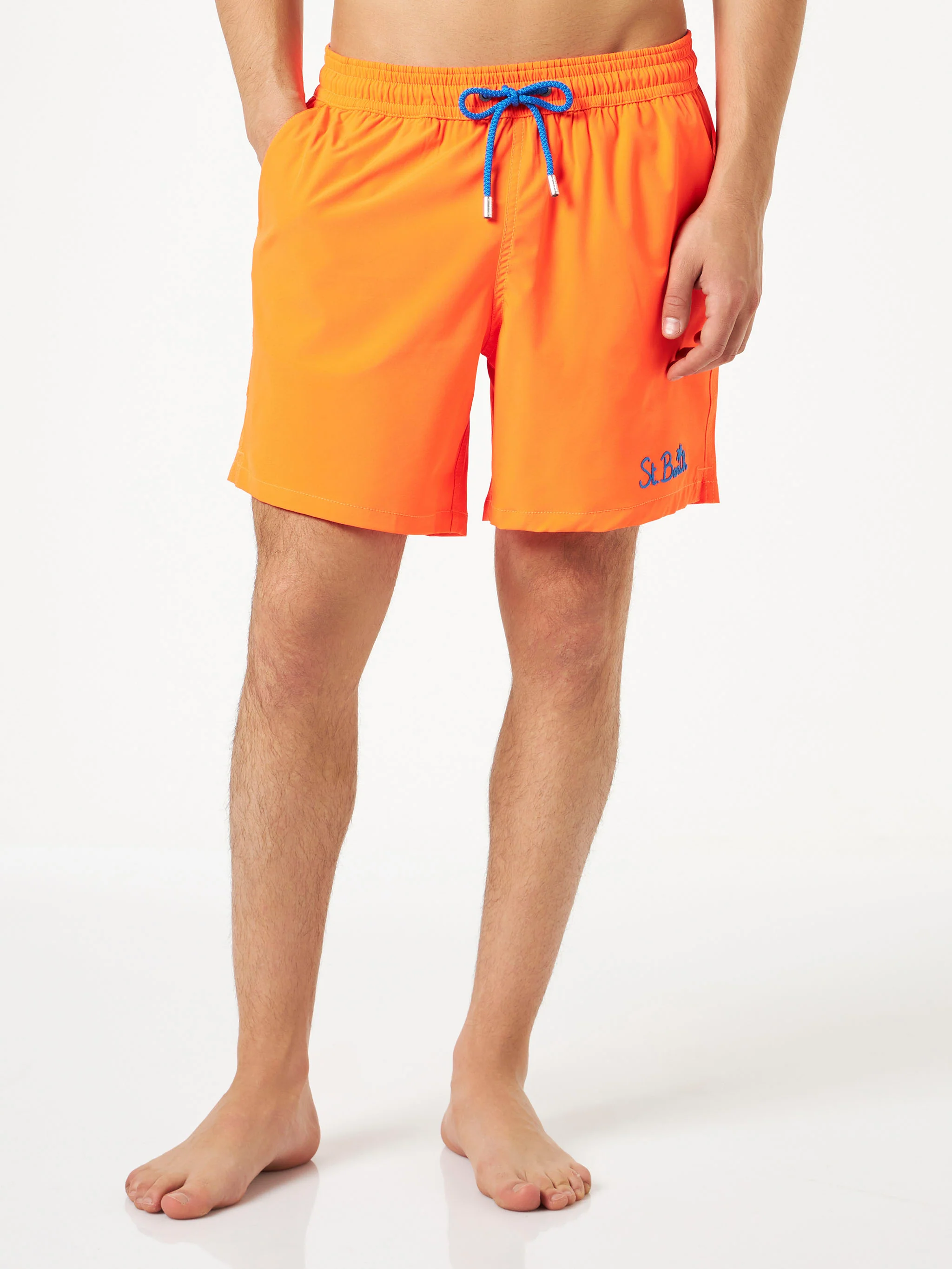 Comfortabele herenzwembroek in fluorescerend oranje