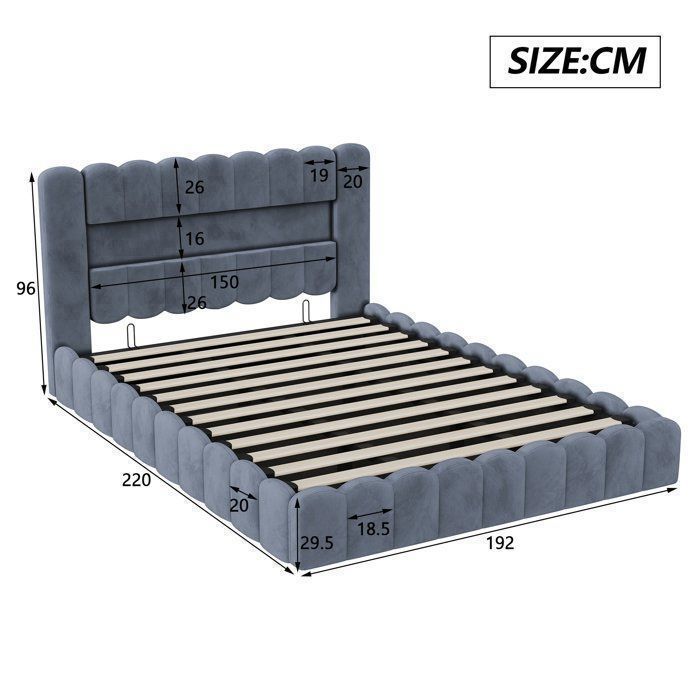 Letto contenitore 180 x 200 cm, letto 180x200 con rete a doghe, con porta USB e LED, letto matrimoniale imbottito, design a tronco d'albero, struttura letto, velluto, grigio