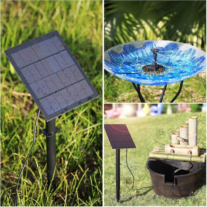 Pompe Fontaine Solaire 3,5W - Jet 65cm - Buses Tuyau 1,5m - Piquet 360° - Automatique pour Bassin Bain d'Oiseaux