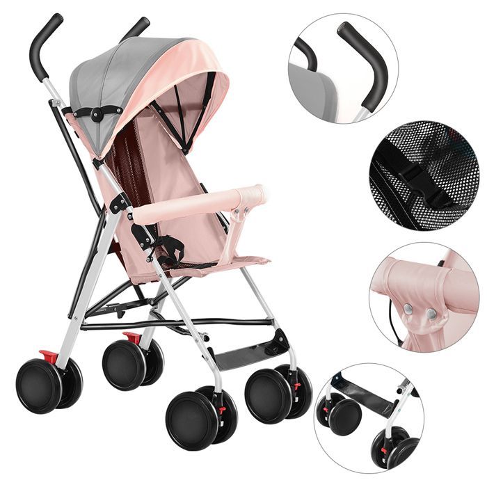 Passeggino XUANYU - Passeggino compatto - Per bambini dalla nascita fino a 6 mesi - Con parapioggia + ruote in EVA - Rosa
