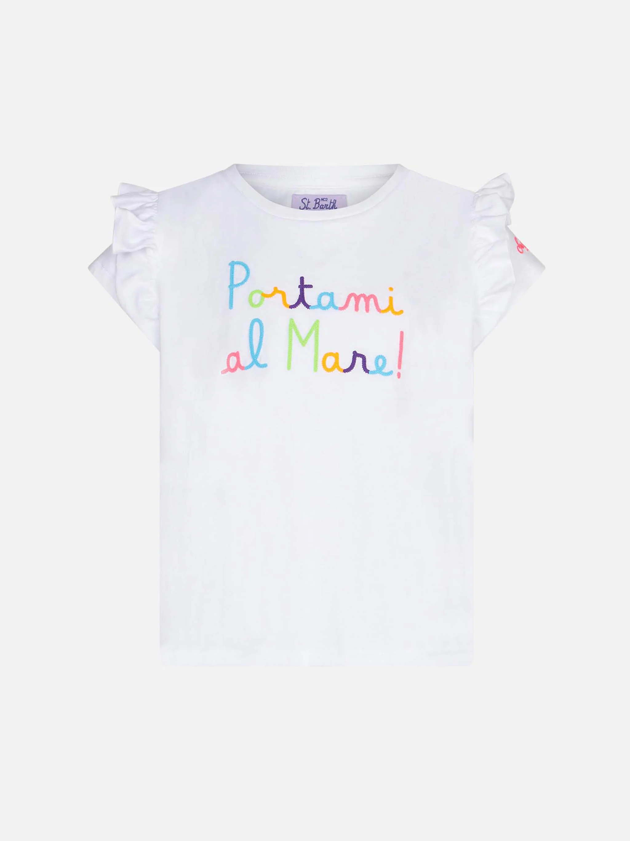 Meisjes-T-shirt met ruches en geborduurd 