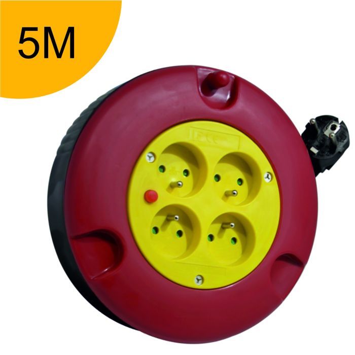 5m cable reel H05VV-F 3G1.5mm² - 4 x 16A sockets - 2-year warranty