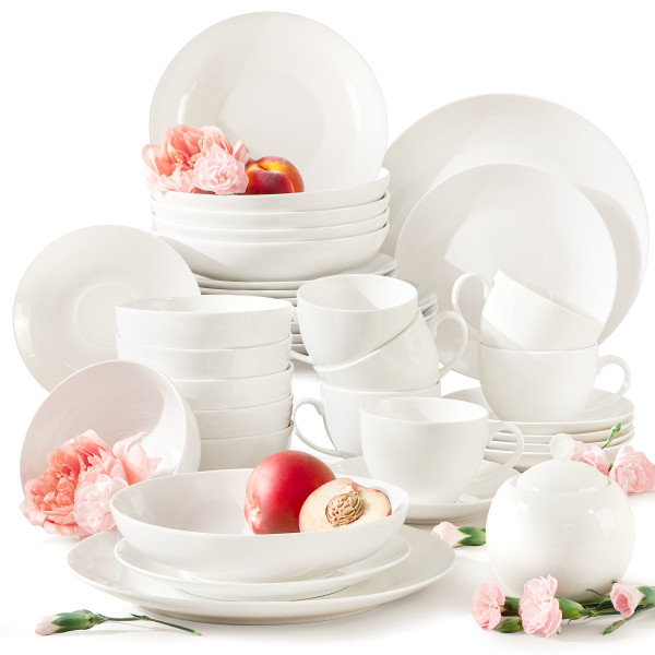 Konsimo Ad Bella Ecru Zestaw Obiadowo-Kawowy 6 Os. (37 El.) Porcelana