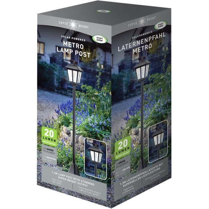 Lampada da terra solare - SMART GARDEN - Metro - 20 lumen - Nera - 130 x 18 cm