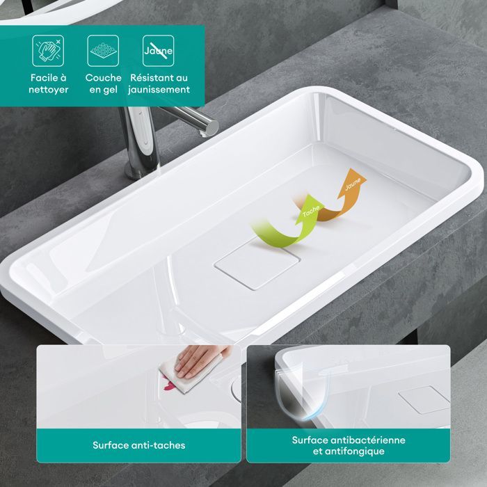 Lavatório retangular de embutir Mai & Mai® branco, 60 cm, com tampa de drenagem, modelo Col104