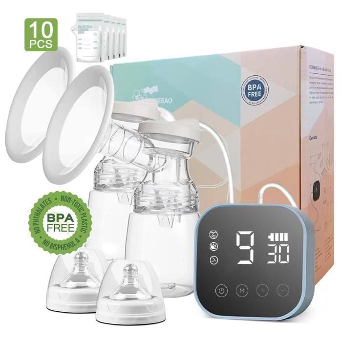 Extractor de leche eléctrico doble, libre de BPA, recargable con pantalla táctil, 4 modos y 10 niveles de succión.