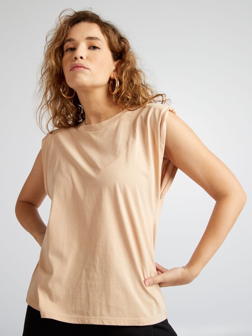 Camiseta com ombreiras - BEGE