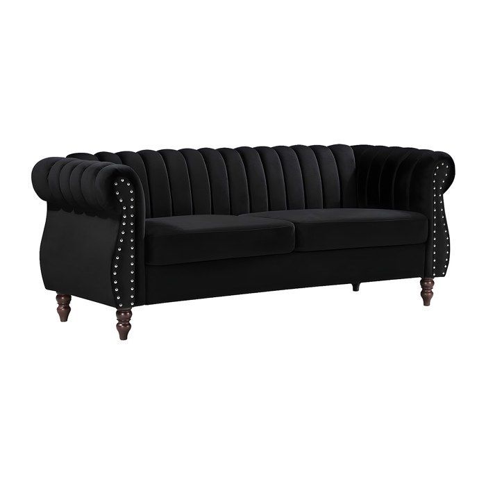 Sofá Chesterfield de 3 plazas TRUMBO en terciopelo negro.