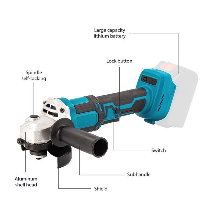 1000W Angle Grinder - No-load speed 13,000 rpm - 3 speeds - 2 batteries + 1 charger - Cordless angle grinder - 21V - 125mm
