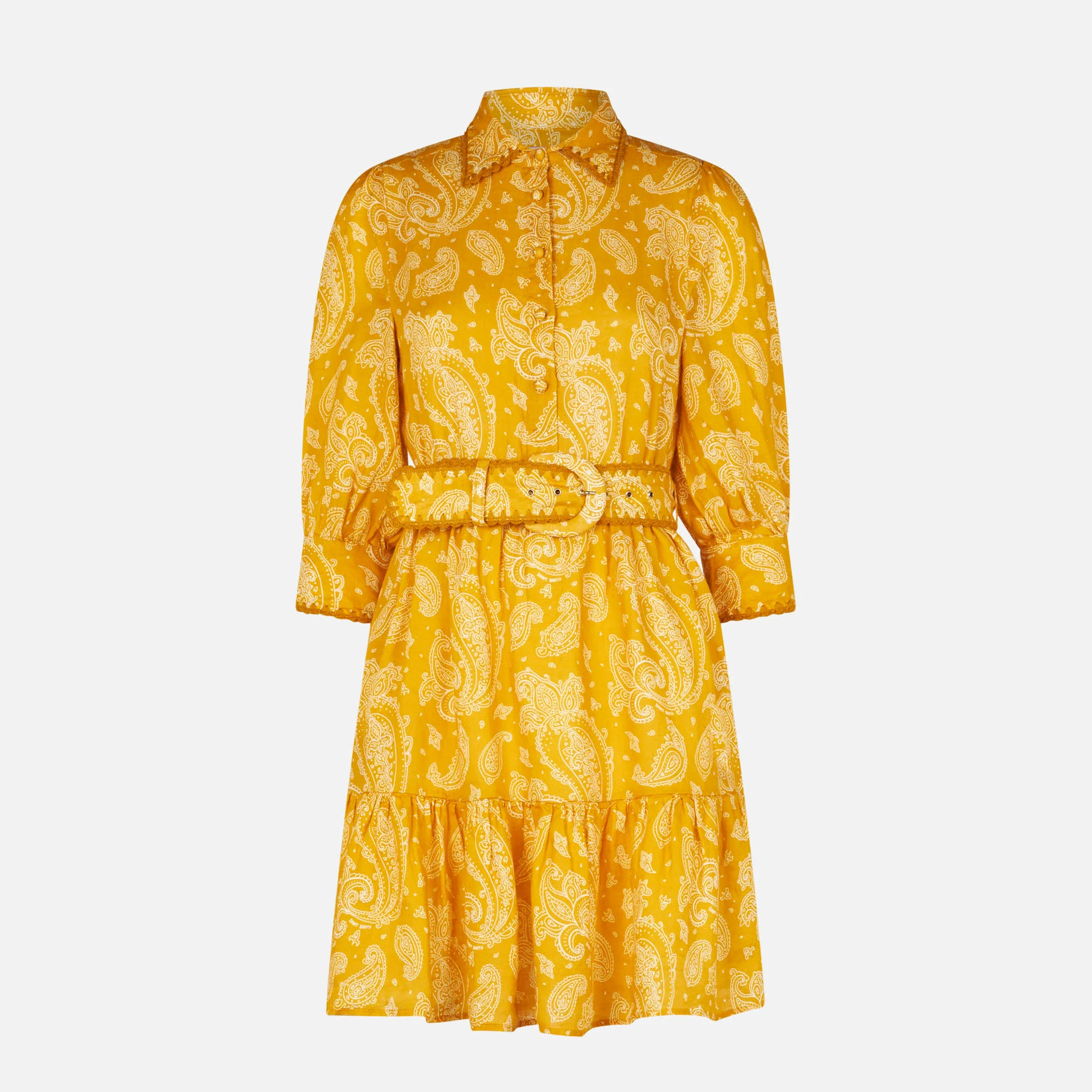 Kort hørkjole med paisleyprint