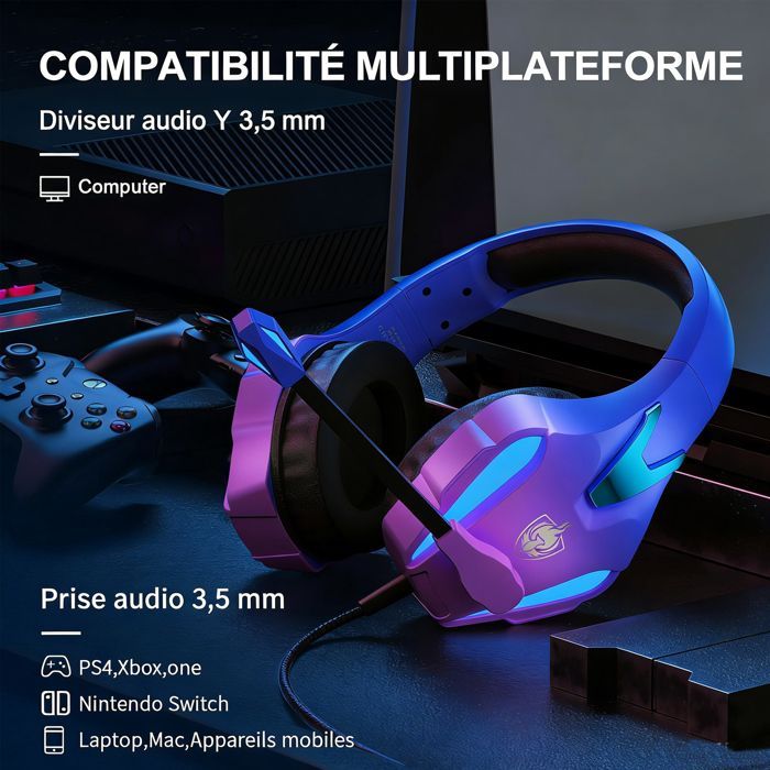 Casque Gaming PC/PS4/PS5/Mac/Switch avec Micro, Casque Gamer Antibruit avec Prise Jack 3,5 mm