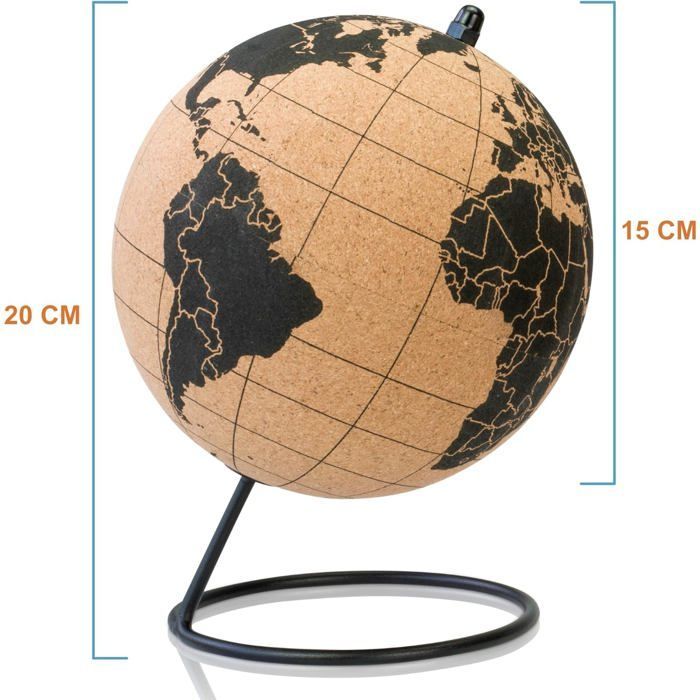 Globo terrestre - TRIPVEA - 20 cm - Globo de cortiça vintage - Mapa-múndi decorativo - Ideia para presente