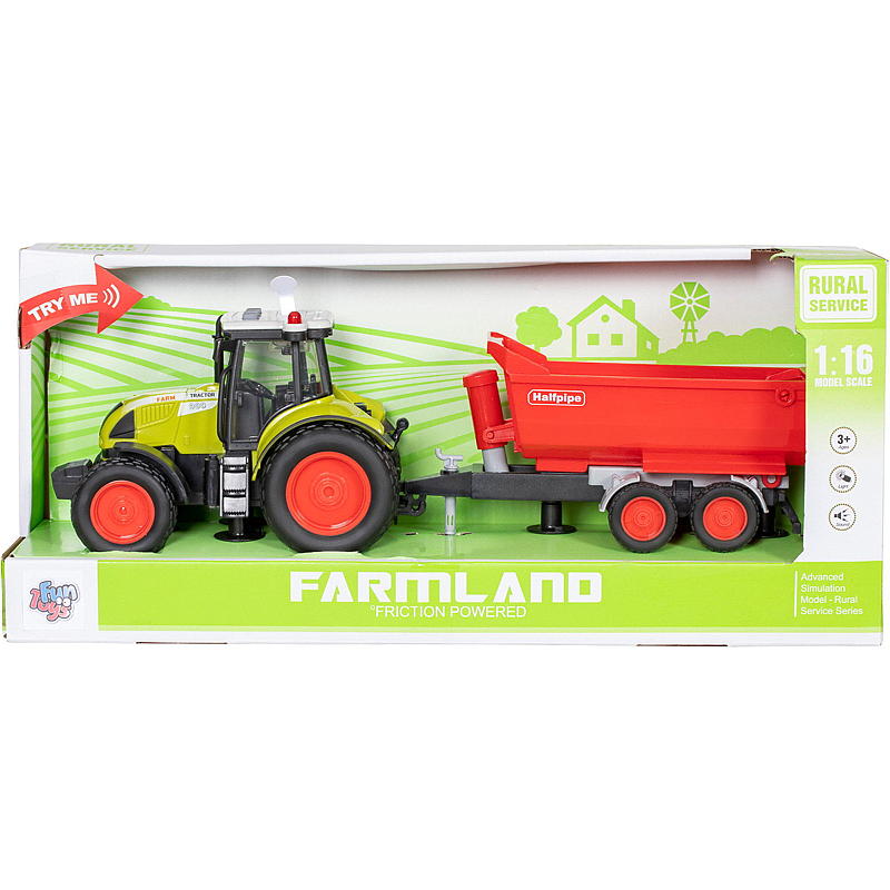 Tracteur FunToys à l'échelle 1:16 avec remorque, lumières et sons