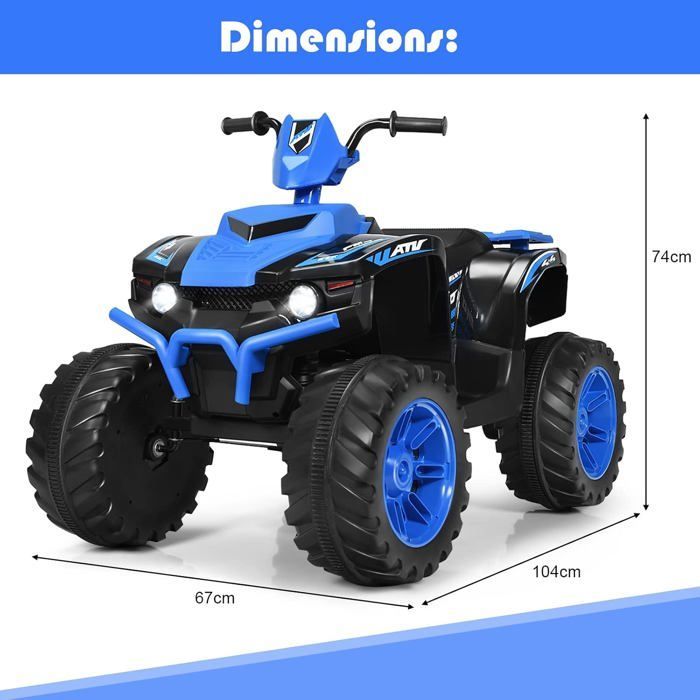 Quad eléctrico COSTWAY de 12 V para niños de 3 a 7 años, con luces, música e historias, 104 x 67 x 74 cm, para diversos terrenos, color azul.