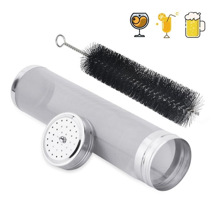 Filtro de malla de acero inoxidable 304 para elaboración de cerveza con cepillo de limpieza; filtros para la elaboración de vino y zumos.