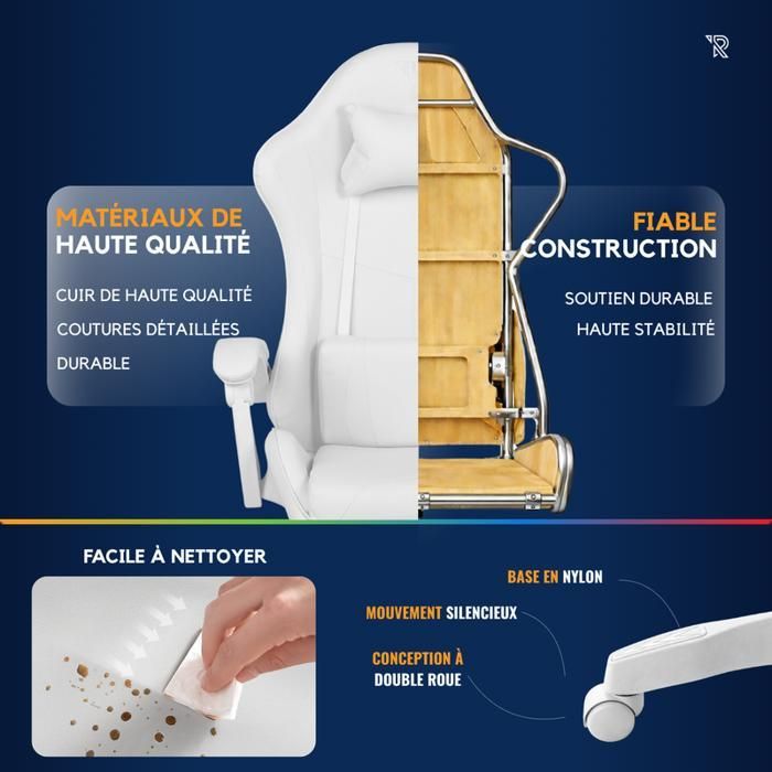 Chaise Gaming Ranqer Apollo BLANC - Fauteuil de Bureau Gamer Confortable - Siège Ergonomique Ajustable
