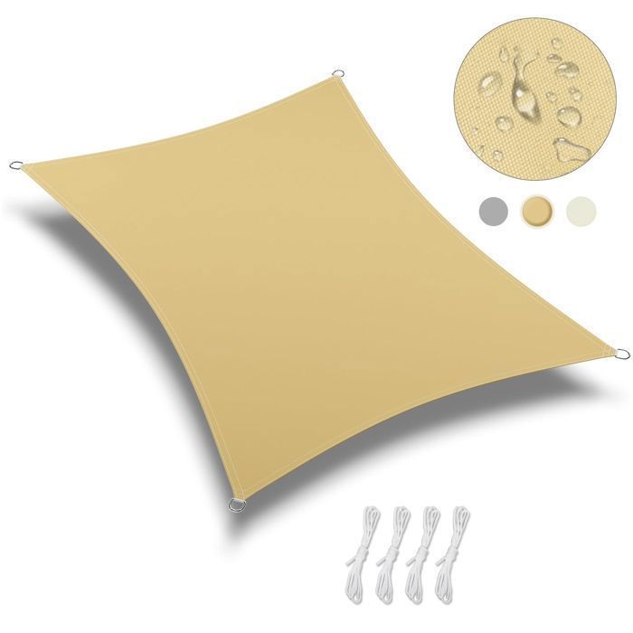 Vela de sombra rectangular de 3x4 m con protección UV para patio, jardín, terraza, exteriores y balcón.