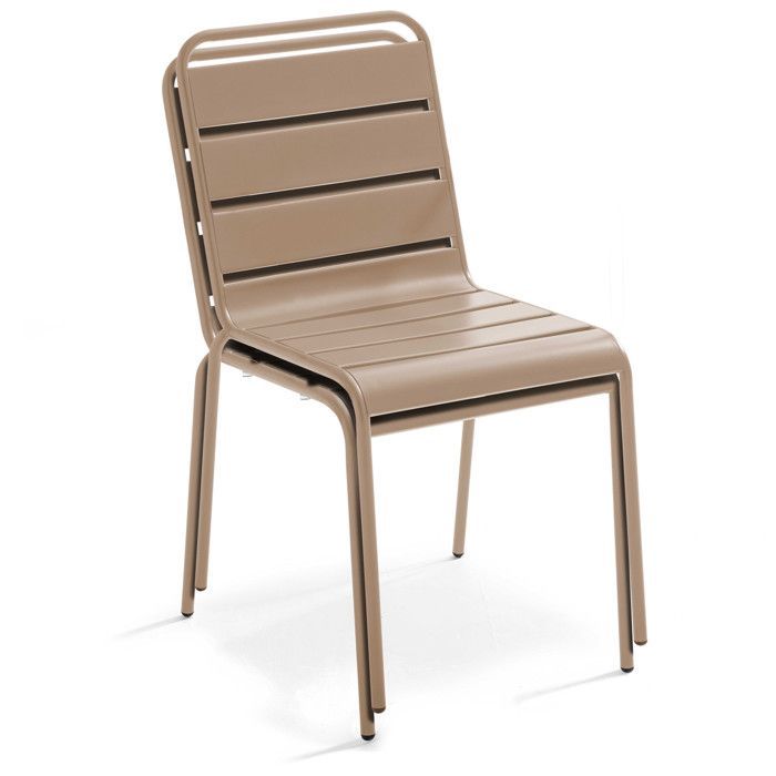 Ensemble table de jardin et 8 chaises en métal taupe Palavas, Oviala