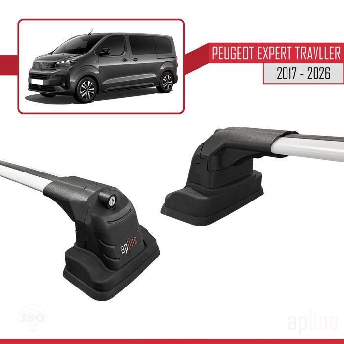 Barras de techo ACE-3 compatibles con Peugeot Expert Traveller 2017-2026, portaequipajes para coche, aluminio gris, 2 barras.