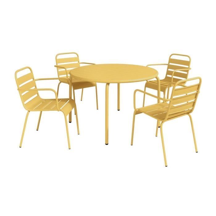 Conjunto de mesa y sillas de jardín de metal - Amarillo mostaza - MIRMANDE de MYLIA