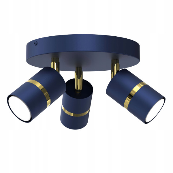 Lampa sufitowa plafon led regulowane 3x gu10 granatowa złota