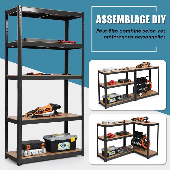 Mueble de almacenamiento multiusos COSTWAY, capacidad de carga de 875 kg, 5 estantes ajustables, estantería para garaje, taller, cocina y almacén, color negro.