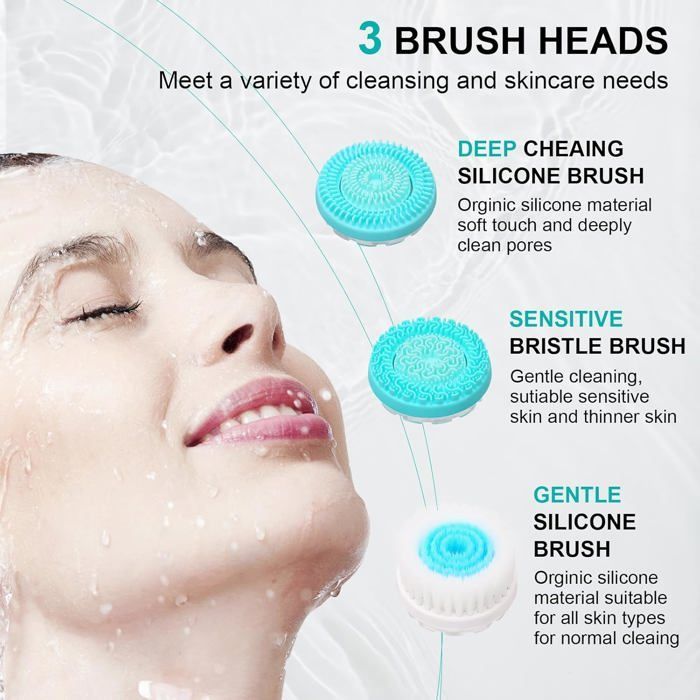Brosse nettoyante pour le visage, exfoliante électrique pour le visage avec 3 têtes de brosse pour le nettoyage et l'exfoliation,
