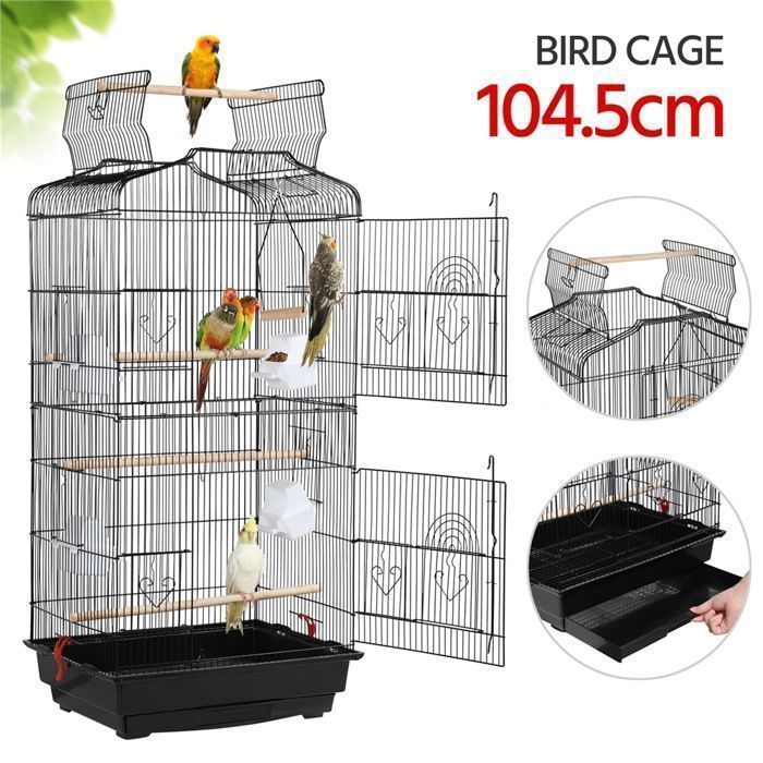 Jaula/aviario Yaheetech para loros, canarios y periquitos, 46 x 35 x 104,5 cm, 4 comederos, 3 perchas, color negro.