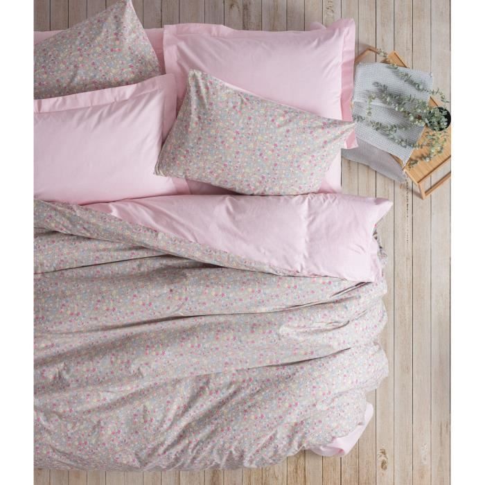 Juego de ropa de cama: 1 funda nórdica de 220 x 240 cm + 2 fundas de almohada de 60 x 60 cm - 100 % algodón reforzado - Rosa