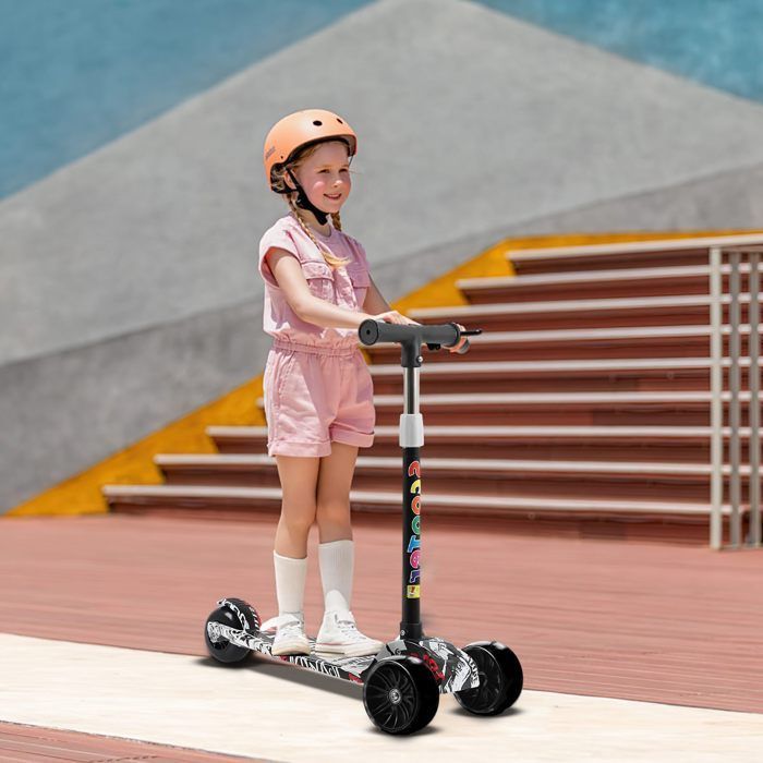 Trottinette enfant, roues LED, guidon réglable en hauteur, pliable, jaune