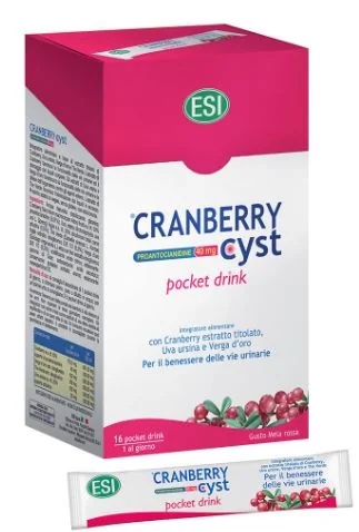 ESI Cranberry Cyst Pocket Drink, Nahrungsergänzungsmittel für die Harnwegsgesundheit, 16 Portionsbeutel, veganes Produkt