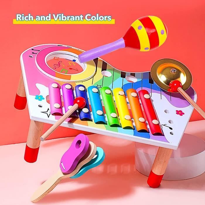 Juego de instrumentos musicales - Xilófono de madera - 10 piezas - Multicolor - Para niños de 3 a 6 años