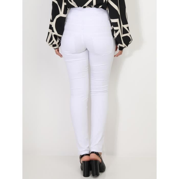 Pantalones vaqueros ajustados - LA MODEUSE - Cintura muy alta - 5 bolsillos - Cierre de cremallera - Largo 75 cm
