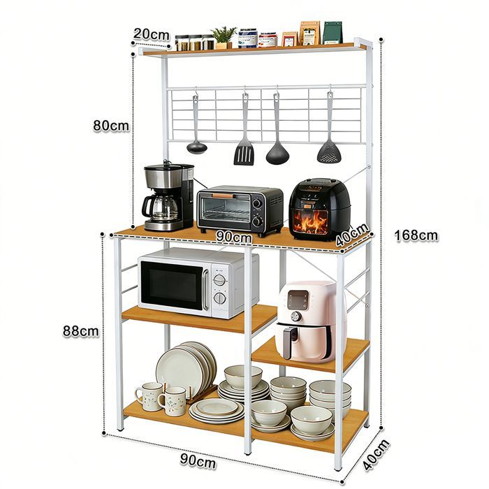 ESTANTERÍA DE ALMACENAMIENTO DE COCINA - HOMEWELL - SOPORTE ORGANIZADOR - 90 X 40 X 168 CM - MADERA NATURAL Y COLOR BLANCO
