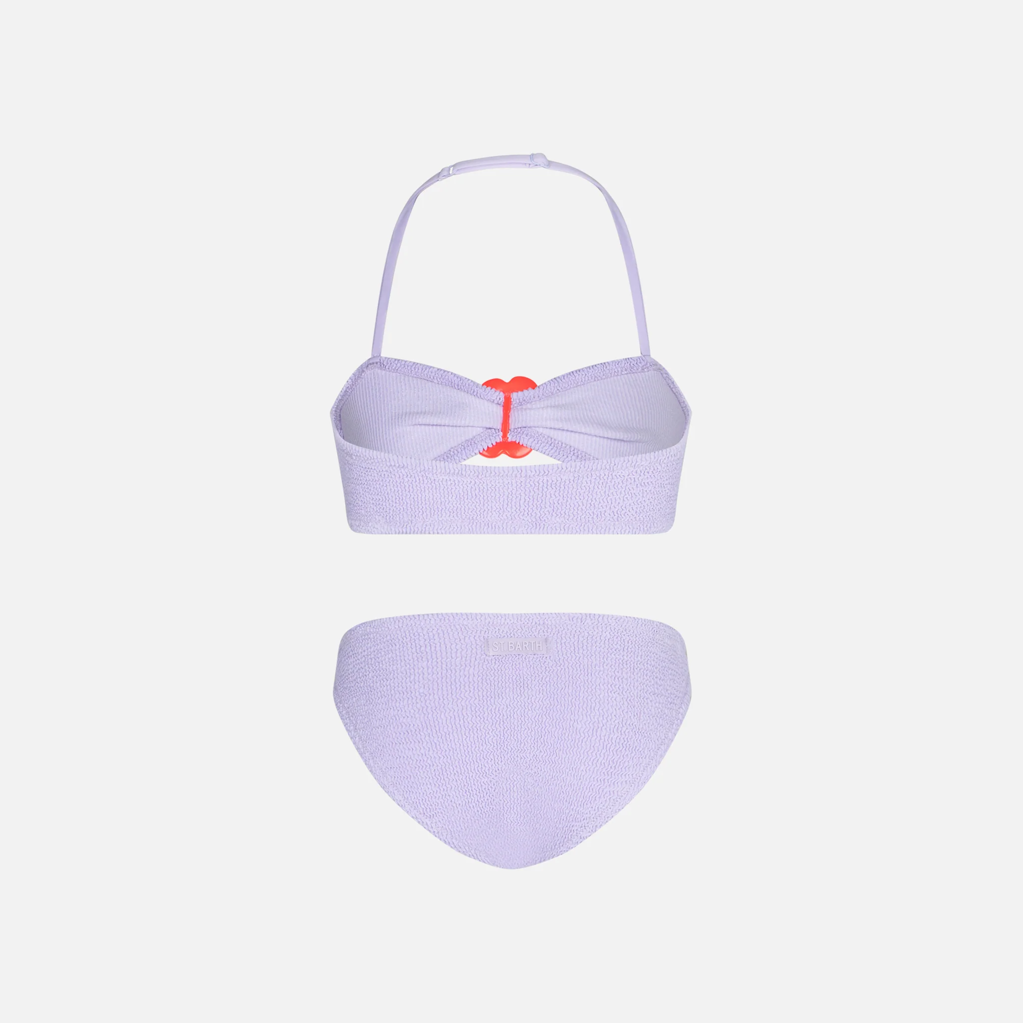 Lilla krøllet babybikini med blomsterring