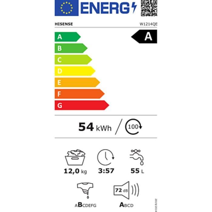 Lavatrice a carica frontale - HISENSE - 12 kg - 1400 giri/min - Funzione vapore - Display a LED