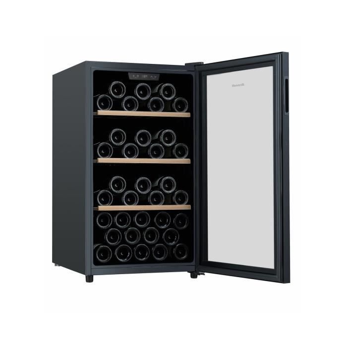 BRANDT BFW56GB Weinkühlschrank – 56 Flaschen – Freistehend – 124 Liter – H 85,5 x B 48 x T 57,5 cm – Schwarz