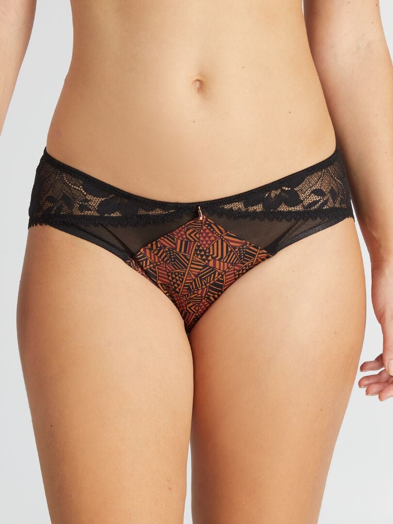 Calcinha 'Envie de lingerie' em microfibra e renda - MARROM