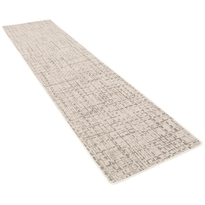 Tapete passante longo e plano - SNAPSTYLE - Oslo - Preto e Creme com Mechas - 100x200 cm - Estilo Escandinavo