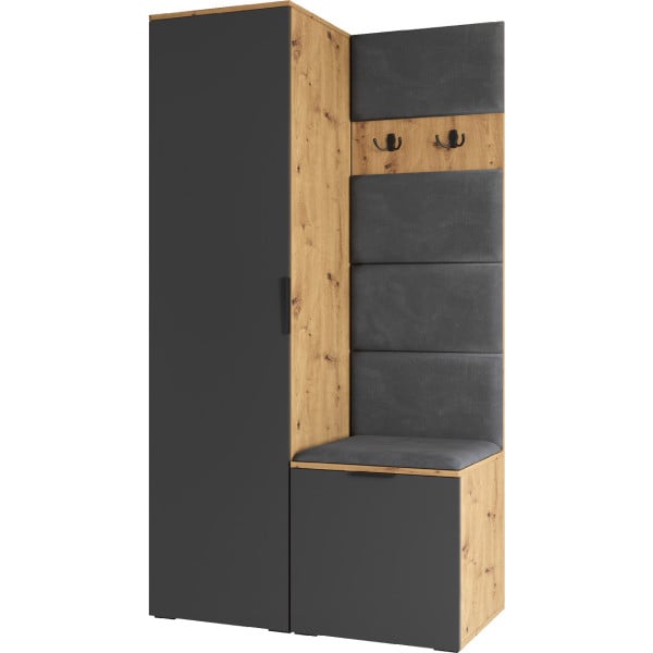 Garderoba NELA 1 dąb artisan / szary prawa