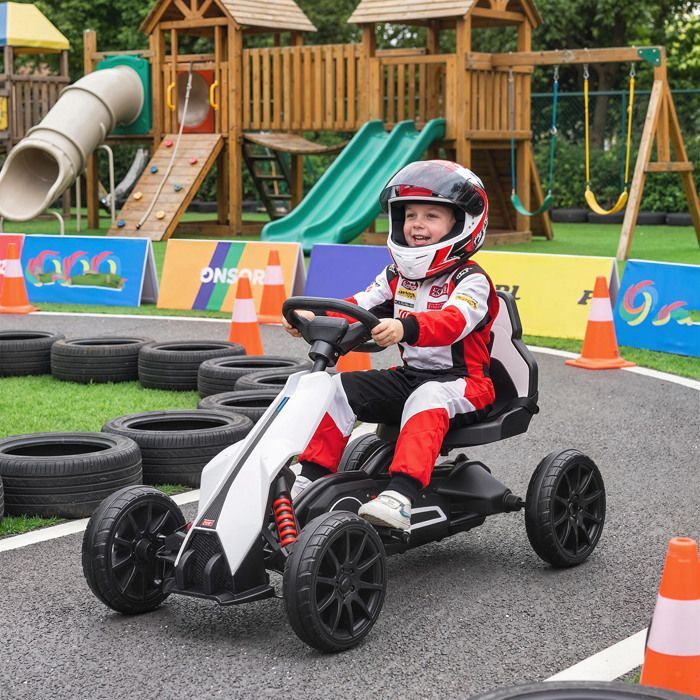 Go-kart eléctrico HOMCOM de 12 V para niños - Velocidad ajustable de 3 a 5 km/h para niños de 3 a 8 años - Asiento ajustable - Blanco