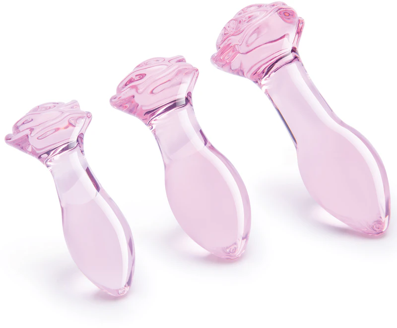 Conjunto de plug anal Dream Toys Glaze Glass Rosebud Training Set