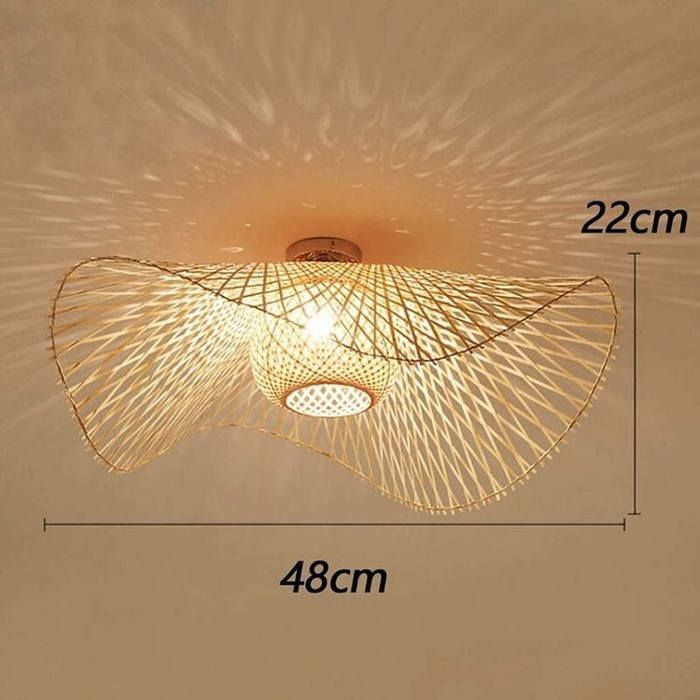 Handgeweven bamboe plafondlamp - Lichte houten verlichting voor een retro en natuurlijke sfeer - Plafondlamp van natuurlijk bamboerotan