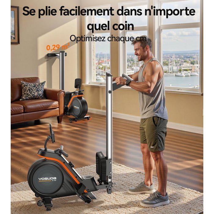 YOSUDA Magnetische Roeimachine met 16 Niveaus, App & LCD, 160 kg, Stil, Verticaal Opbergen, Eenvoudige Montage.